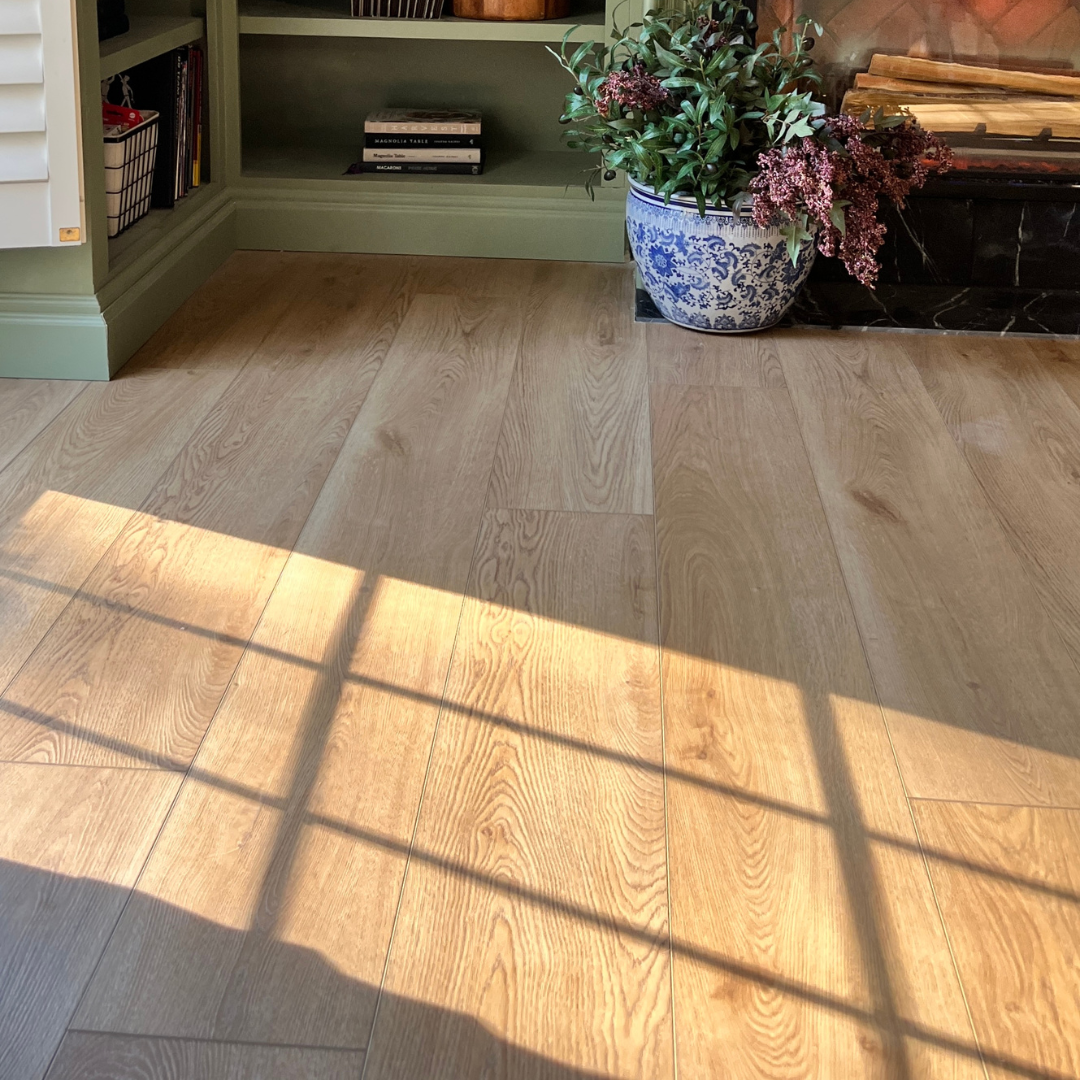 Hewn's Golden Stonefrom® from the Becki Owens Collection installed in a library room.