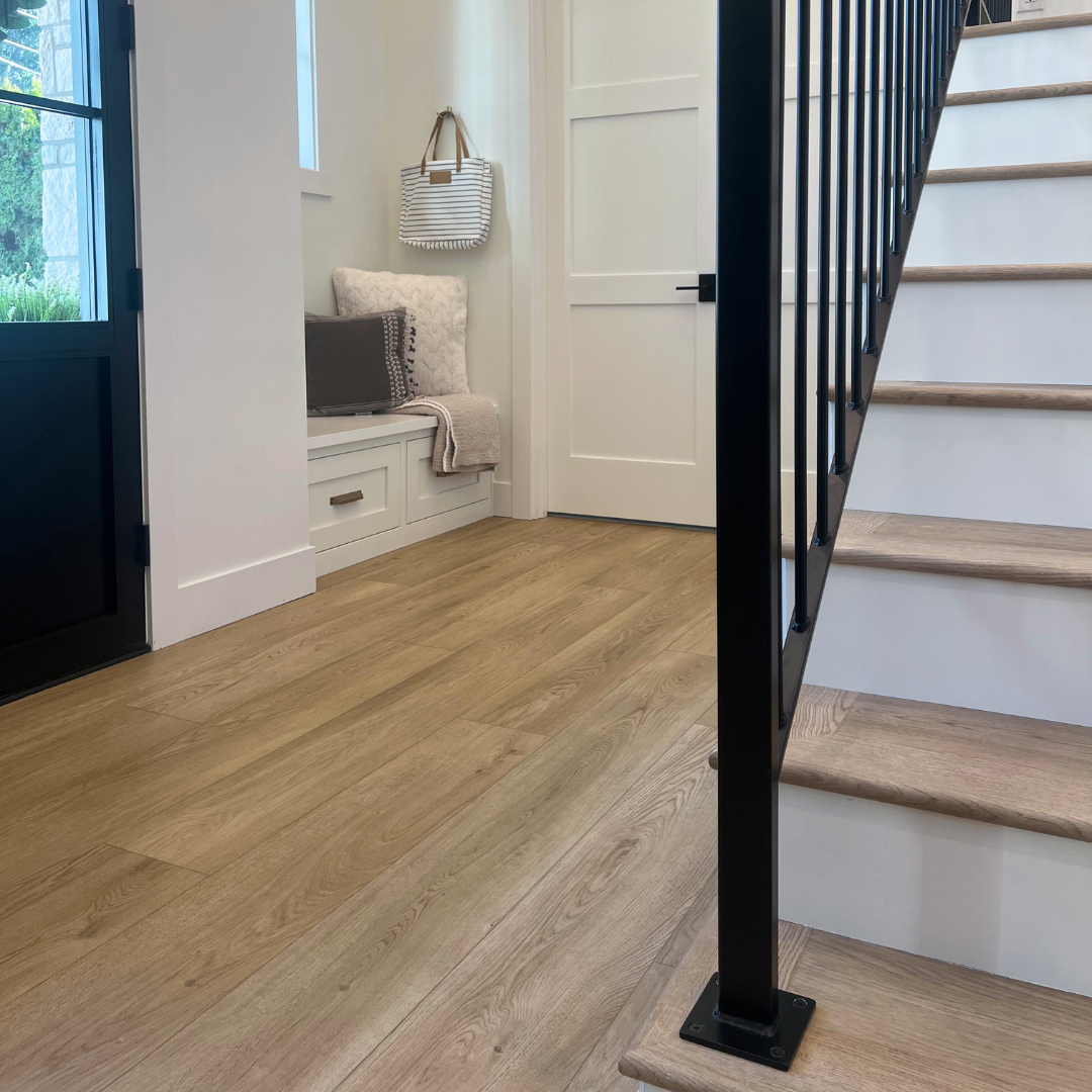 Hewn's Honey Stonefrom® from the Becki Owens Collection on stairs and in an entryway.