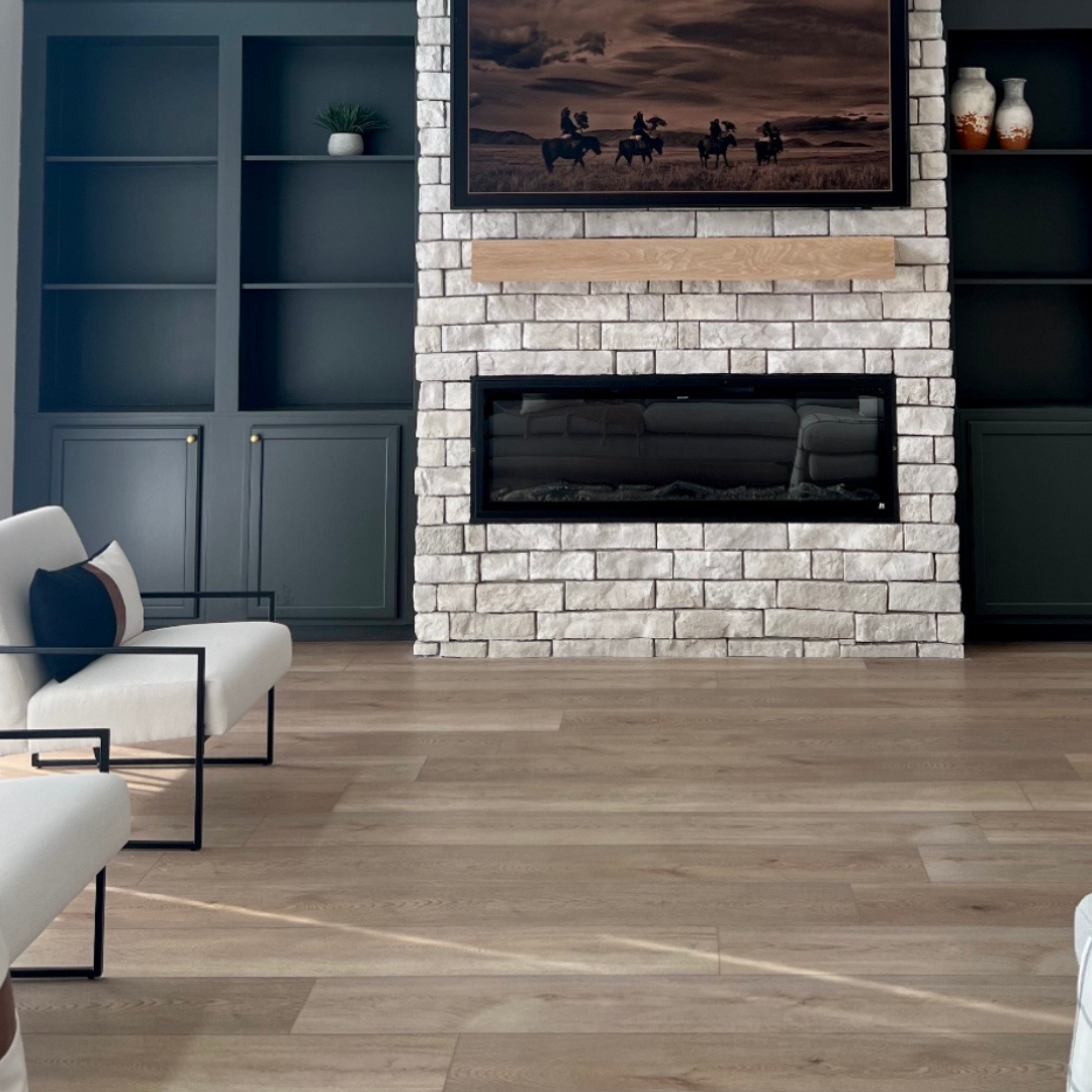 Hewn's Weathered Stonefrom® from the Becki Owens Collection installed near a fire place.