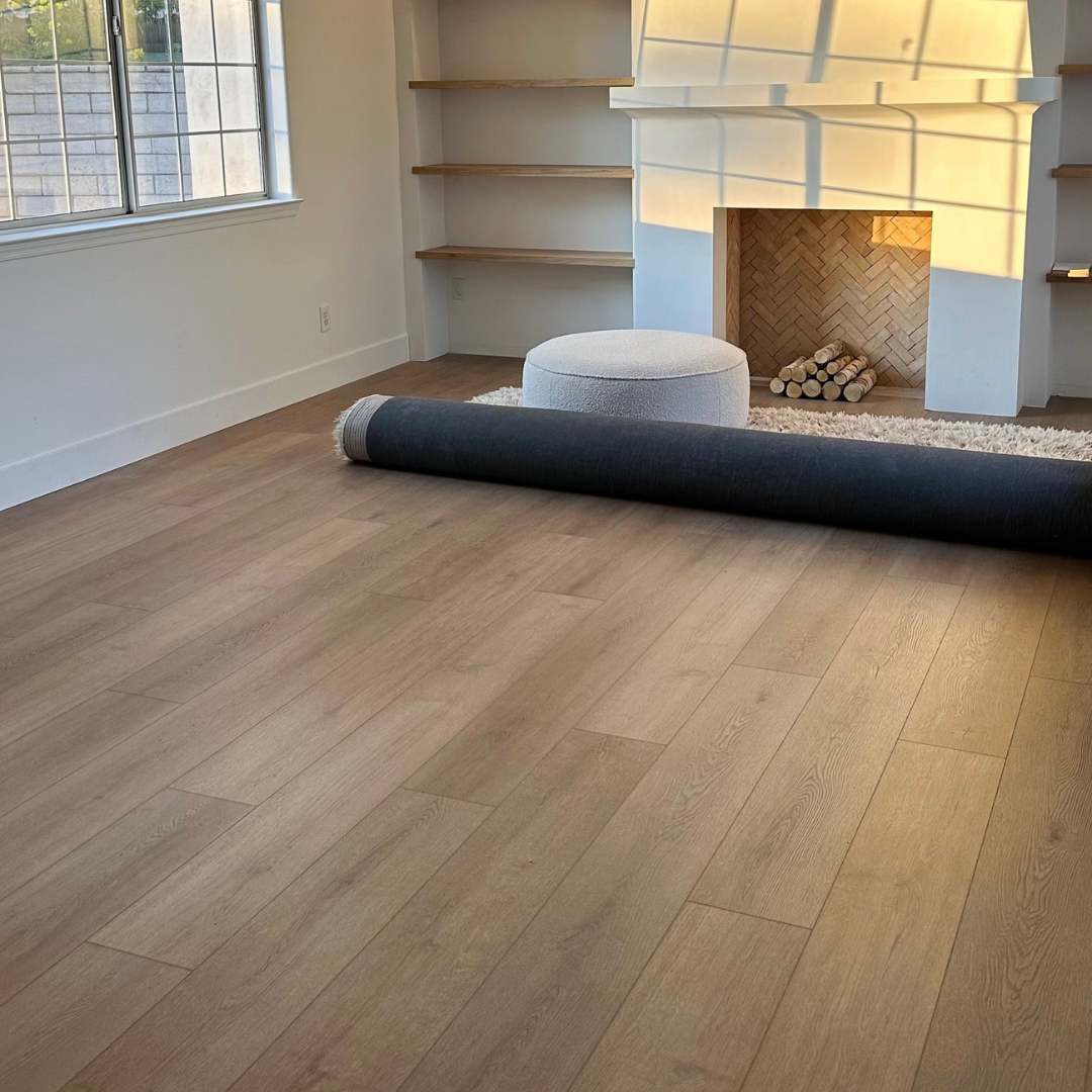 A photo of Angela Rose's home just after installation of her Elite Aurora Hewn Stoneform luxury flooring.