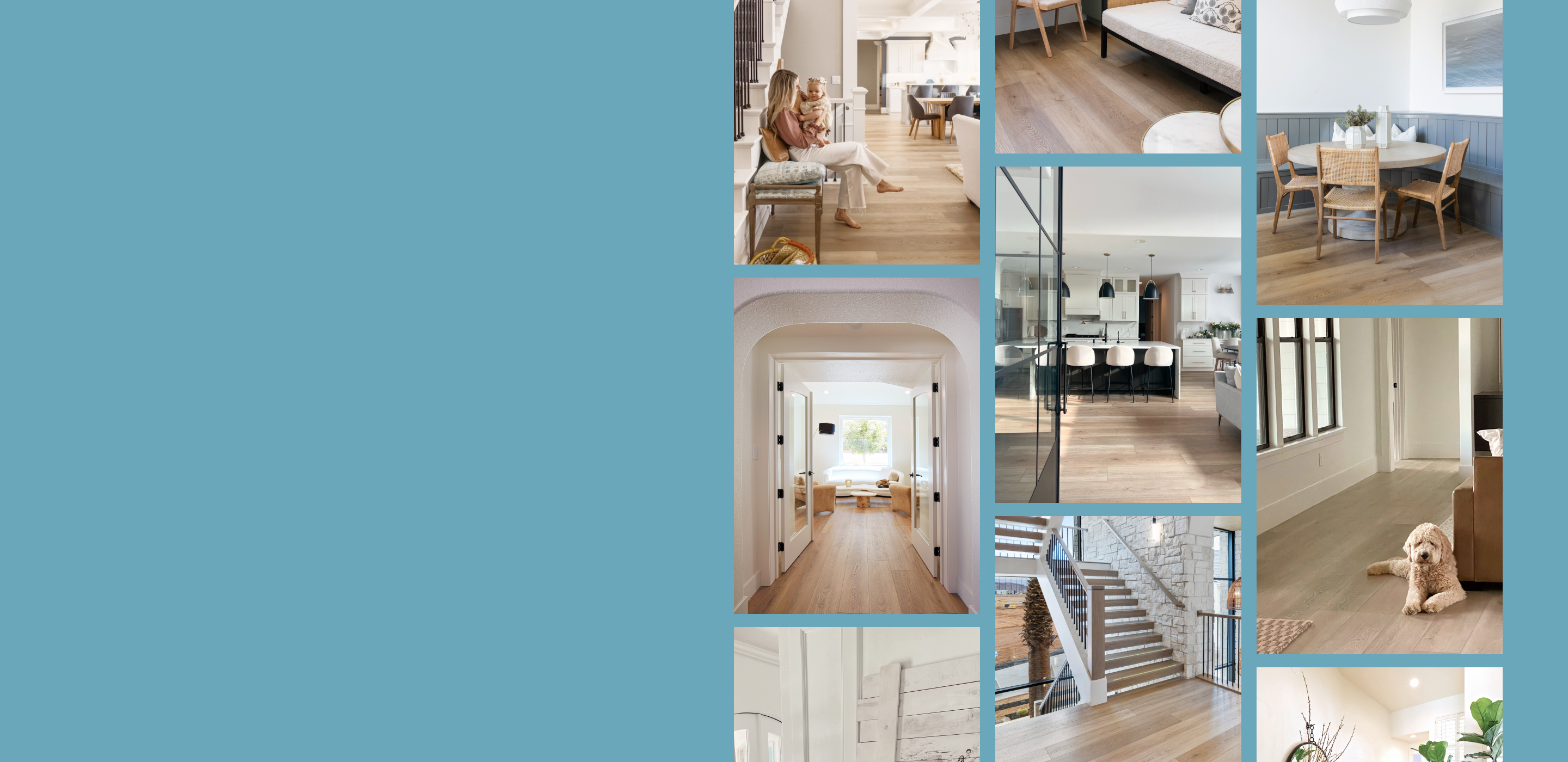 A collage of Hewn Luxury Plank Flooring installed in a variety of homes