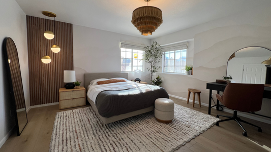 Bedroom with Hewn's Stoneform® flooring. 