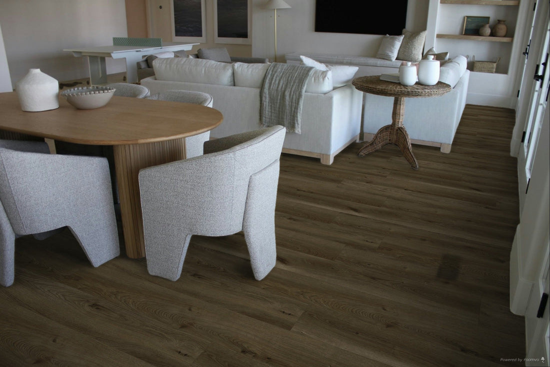 Stoneform color Antique by Becki Owens in a modern open concept living and dining room space