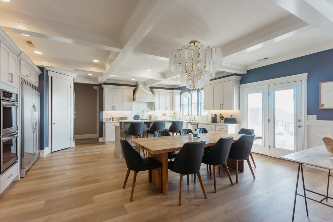 Beautiful modern transitional home aesthetic kitchen and dining room featuring our Stoneform in the color Rustic by Becki Owens.