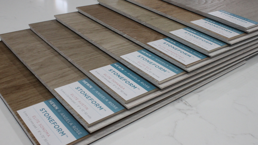 Close up of the stone layer in Stoneform® flooring by Hewn. 