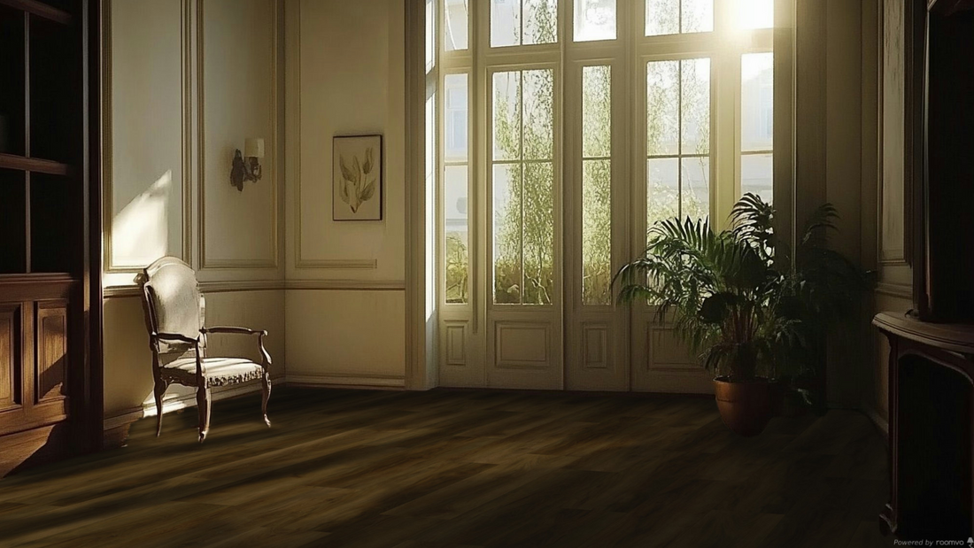 AI-generated image of a dark/moody interior design style. 