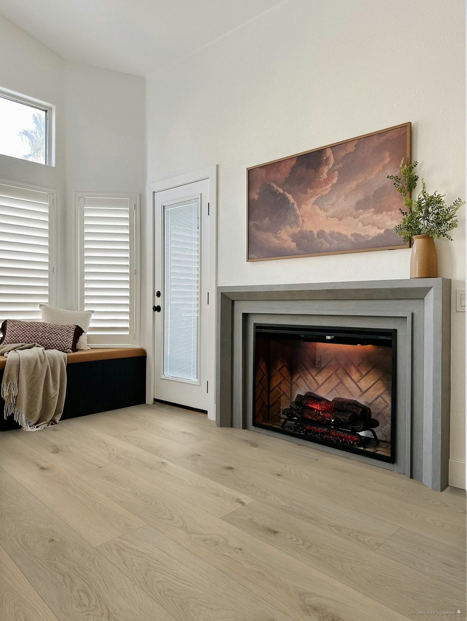 Photo of Knox Angela Rose Elite Stoneform Plank Flooring in a Living Room with a Fireplace