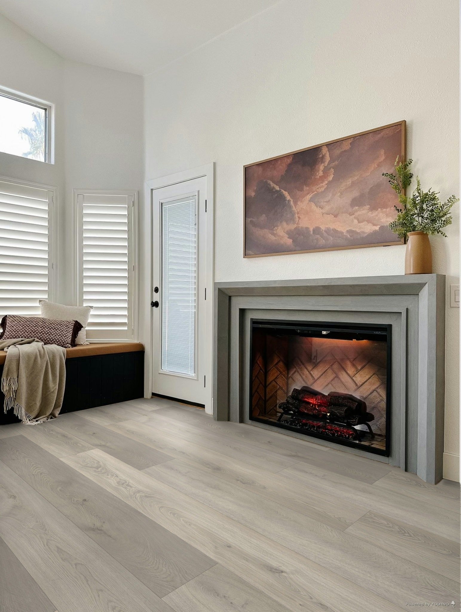 Photo of Lido Angela Rose Elite Stoneform Plank Flooring in a Living Room with a Fireplace